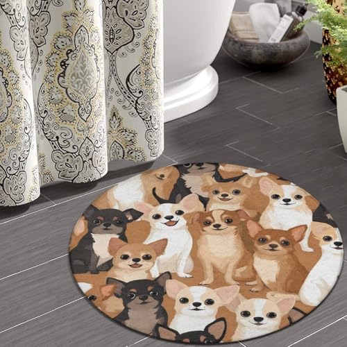 Men's Large Home Decor Mat, Soft Round Yoga Carpet, Non Slip Machine Washable Home Office Circle Rug Chihuahua
