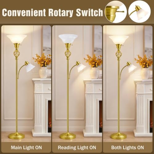 GyroVu Torchiere Floor Lamp for Living Room, LED Standing Reading Light