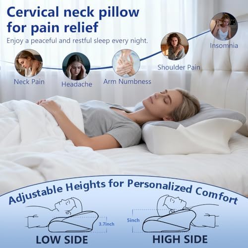 Cervical Neck Pillow for Neck Pain Relief & Sleeping, Memory Foam Orthopedic Pillow, Ergonomic Contour Neck Support Pillow for Side, Back, Stomach Sleepers
