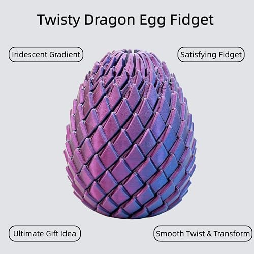 3D Printed Fidget Toy, Twisty Dragon Eggs, Spiral Slippery Egg Fidget Toy, Stress Relief Sensory Desk Toy for Adults and ADHD, Rotating Focus Anxiety Relief Pocket Toy (BluePurple)