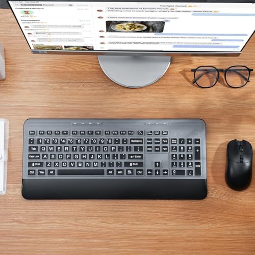 KOPJIPPOM Wireless Keyboard and Mouse Set with Quiet Keys, 2.4G Full Size Ergonomic Keyboard with Wrist Rest, Protective Covers, Soft Touch Silent Design for Windows, Computer, PC and Laptop