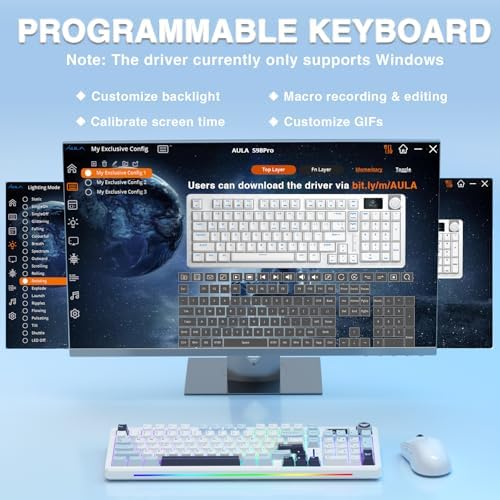 AULA S98 Pro Wireless Mechanical Gaming Keyboard with Screen, Knob, 96 Keys