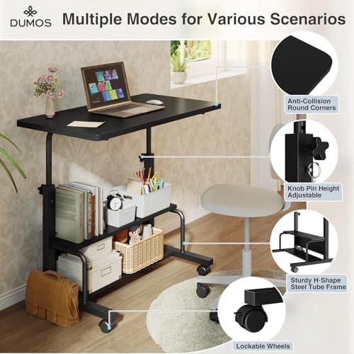 DUMOS Rolling Desk, Storage Shelves, Laptop Table, Home Office