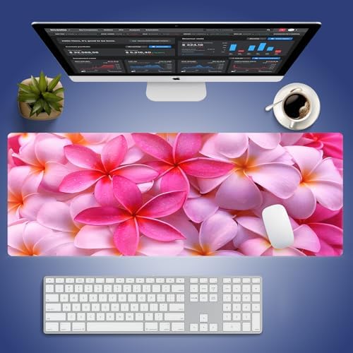 Girly Tropical Plumeria Flowers Large Mouse Pad, Bliss Close-up Desk Mat