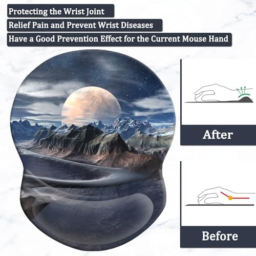 Ergonomic Wrist Support Mouse Pad - Comfortable Computer Mouse Pad with Non-Slip PU Base for Home Office Working Gaming (Aesthetic Moon)