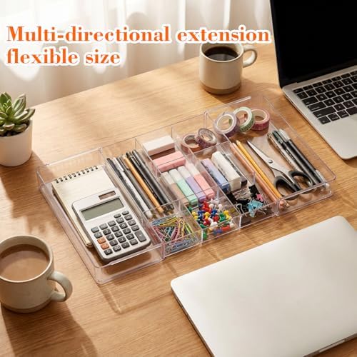 Briwooody 2 Pcs Expandable Drawer Organizer, Transparent, 11 Compartments