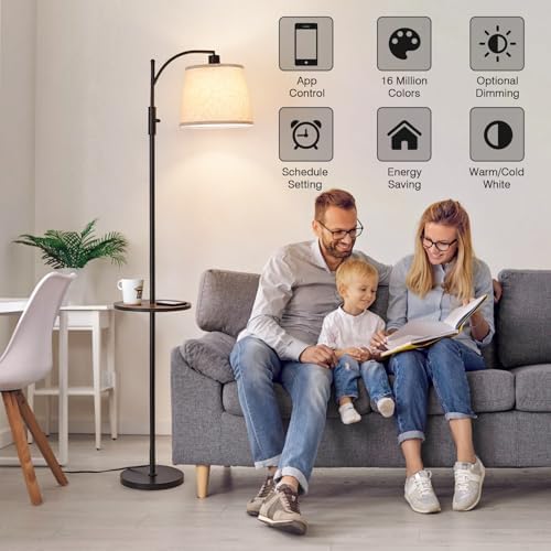AIDENOEY Smart Floor Lamp with Side Table, Alexa & Google Assistant