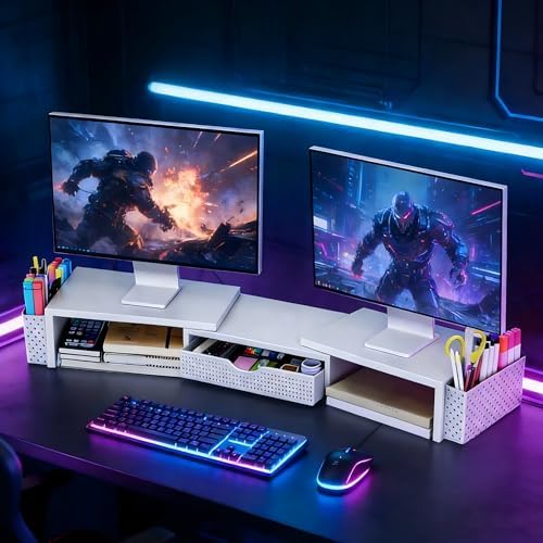 Spacrea Dual Monitor Stand Riser with Drawer and 2 Pen Holders