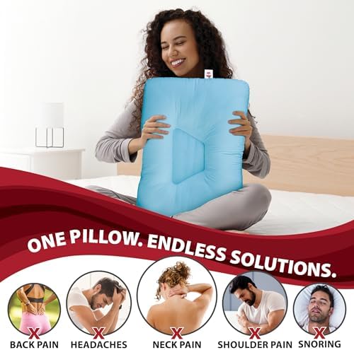 Tri-Core Ergonomic Cervical Pillow for Neck Pain Relief Full Size Firm Blue