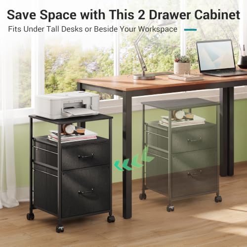 DEVAISE 2 Drawer Mobile File Cabinet, Fabric Vertical Filing Cabinet