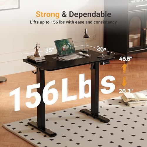 YDN Electric Standing Desk, 35x20 Inch, Black