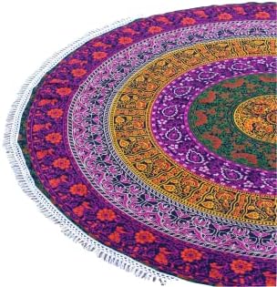 Round Beach Tapestry Turquoise Mandala Throw/Boho Hippie Beach Blanket Roundie/Indian Cotton Bohemian Large Round Table Cloth-Home Decor/Yoga Mat Meditation Picnic Rug (42", 6 Color)