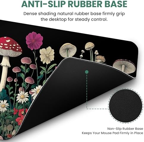 Aesthetic Desk Mat, Cute Woodland Mushroom Desk Pad Protector for Work & Decor, 35.4" x 15.7", Pretty Non-Slip Extended Mouse Pad for Office or Home