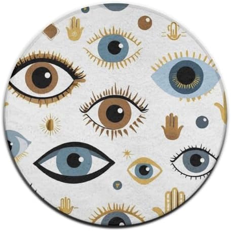 Large Home Decor Mat, Soft Round Yoga Carpet, Non Slip Machine Washable Home Office Circle Rug Evil Eye