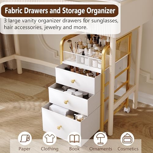 Rolling Makeup Organizer Cart with 3 Drawers Under Desk Storage