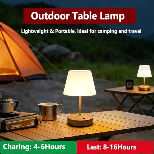 DOLADY Shower Lamp, 4000mAh Battery Rechargeable Table Lamp (Metallic Wood)