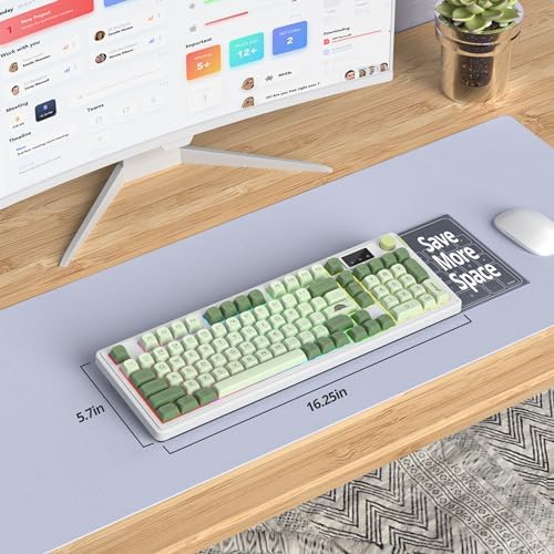 Fogruaden 96% Wireless Green Keyboard with Number Pad and Knob, Mechanical Feel, RGB Quiet Matcha Membrane Gaming Keyboard, Spill-Resistant, 3-Modes USB Rechargeable Silent Creamy Keyboard for Win/Mac