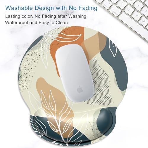ITNRSIIET Ergonomic Mouse Pad with Wrist Support Wrist Rest Smooth Surface Non-Slip Rubber Base Comfortable Office Supplies Pain Relief, 9.8 x 9.1 inches, Abstract Leaf