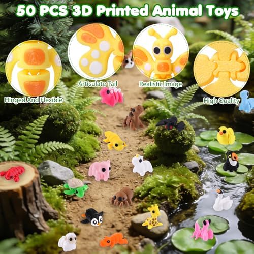 JOICEE 50Pcs Mini 3D Printed Animals Articulated Flexible Fidget Toys