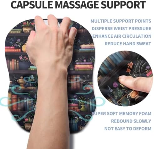 Ergonomic Raised Mouse Pad Wrist Support with Bilateral Slope Memory Foam Mousepad for Wrist Rest and Carpal Tunnel Pain Relief 11.8x7.9〃Bookshelf