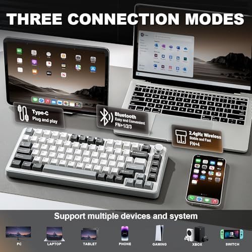 YUNZII B75 PRO 75% Wireless Mechanical Keyboard (Grey, Cocoa Cream V2)