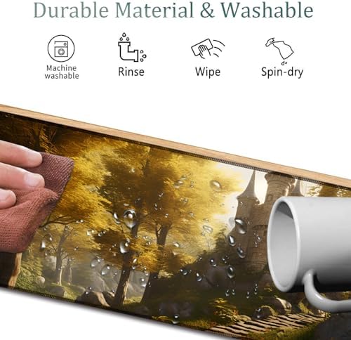 Mouse Pad Combo, Large Gaming Mouse Pad + Keyboard Wrist Support + Mouse Wrist Rest + Coaster, Table Pad 31.5 "x 11.8" with Memory Foam Ergonomic Wrist Pad Set, Fairytale Castle
