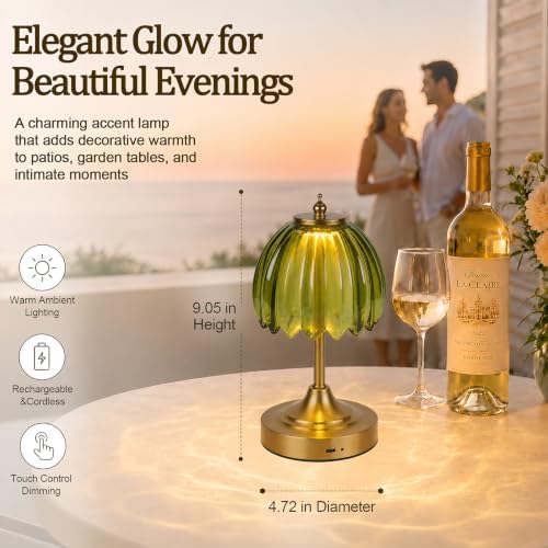 Upgrade Mini Tulip Cordless Table Lamp, Home Décor-Green