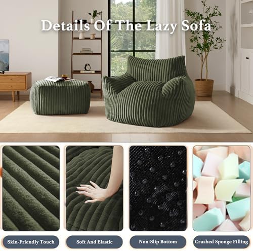 Gericco Oversized Bean Bag Chaise Lounge Chair with Ottoman for Adults