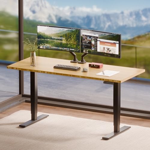 SANODESK Solid Bamboo Dual Motor Standing Desk, 220 lbs, 72×30