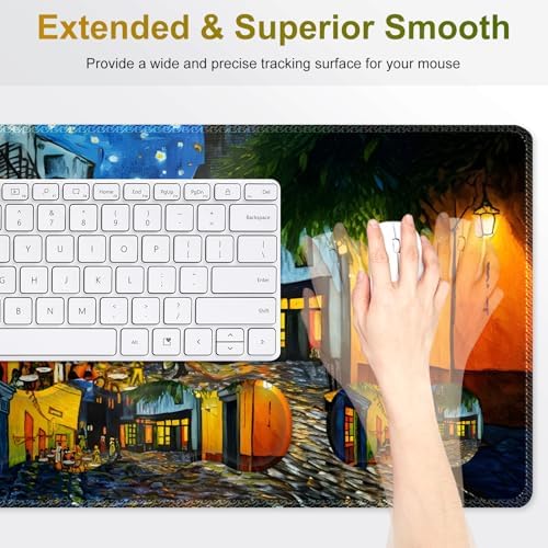 Desk Mat Gaming Mouse Pad, Cute Desk Matt Keyboard Wrist Rest for Desktop, Anti-Slip Mousepad w/Stitched Edges, XXL Large Mouse Pad with Wrist Support for Desk Computer I Terrace of the Cafe