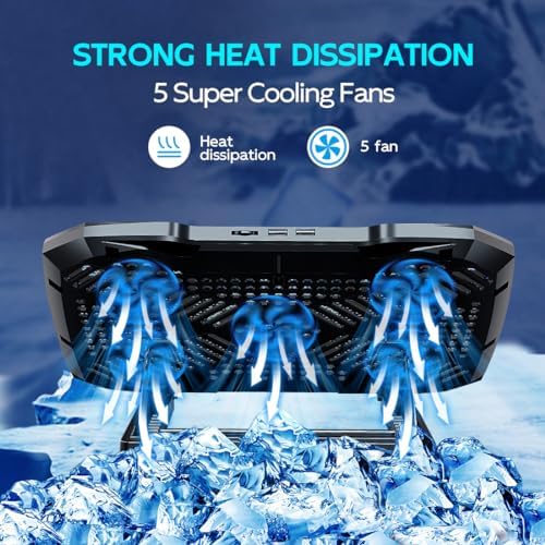 AIMIUZI Laptop Cooling Pad Laptop Cooler Stand, Laptop Fan Cooling Pad for 12-15.6 Inch Laptop Notebooks, 5 Quiet Fans, 5 Angle Adjustable Laptop Cooling Stand (Black)