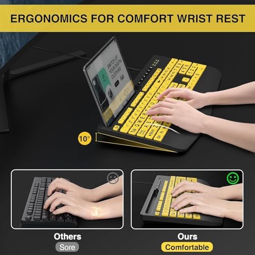 SABLUTE Large Print Computer Keyboard, Wired with Wrist Rest(Yellow+Black)