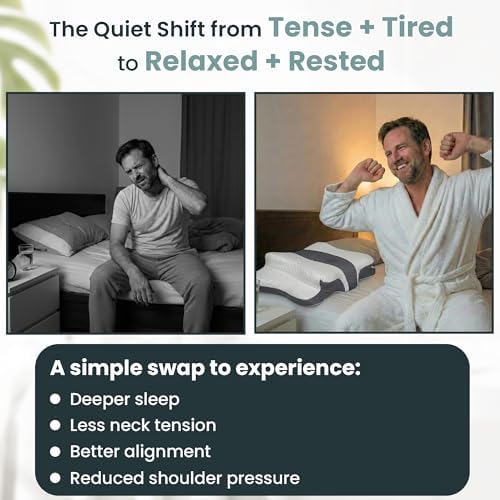 Ergonomic Cervical Neck Pillow for Sleeping – Memory Foam Cervical Pillow for Side Sleepers and Back Sleepers – Contour Neck Support (Grey/White)