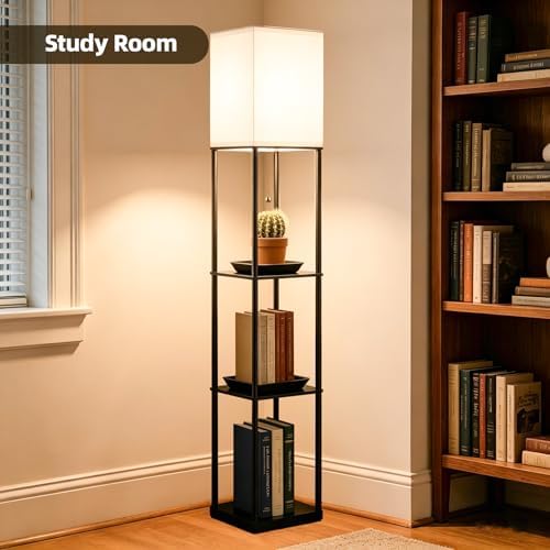 Floor Lamp with Shelves for Living Room, 3-Tier Corner Shelf Lamp