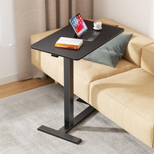 CROWNFURN Overbed Bedside Table with Hidden Casters,Adjustable Hospital & Home Use Bed Table, Rolling Laptop Table, Mobile Standing Desk,Black