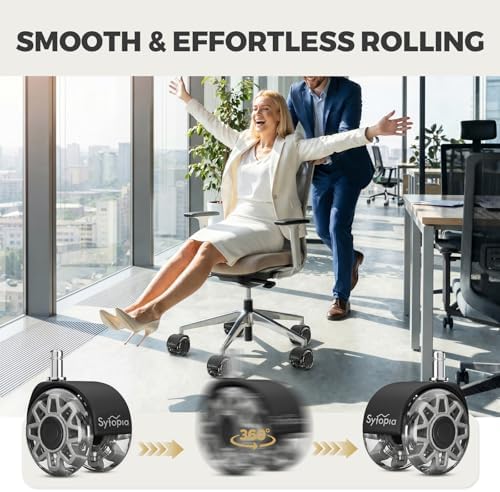 Sytopia Office Chair Wheels Replacement, 2.5 Inch Heavy Duty Casters, Set of 5, for Carpet and Hardwood Floors, Universal Size 11x22mm, Fits 99%, Grey