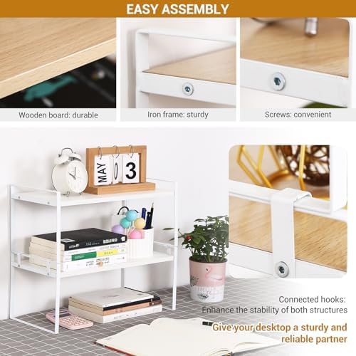 YGYQZ Desk Shelf Organizer, 2-Tier Desktop Bookshelf, White