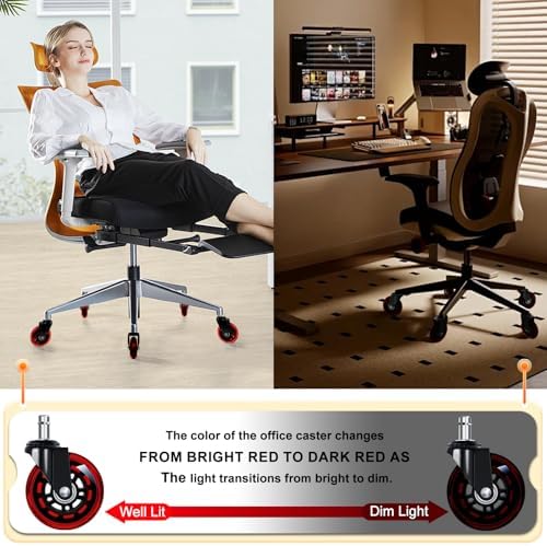 Office Chair Wheels for Casters Replacement - 3" Rubber Wheels for Computer Gaming Desk Caster Smooth & Safe Rolling for All Floors Including Hardwood and Carpet - Set of 5 - Red