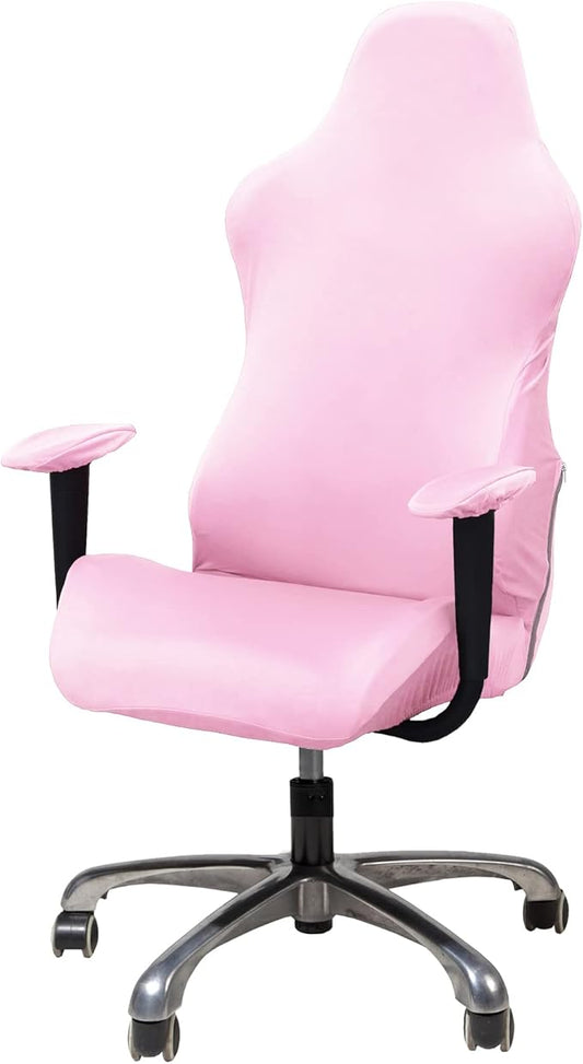 WOMACO Gaming Chair Slipcover Stretch Seat Chair Cover for Leather Computer Reclining Racing Ruffled Gamer Chair Protector (Pink, One-Size)