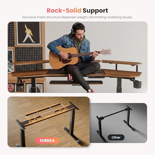 EUREKA ERGONOMIC 72" Standing Desk, Adjustable Height Dual Motor Computer Desk with Keyboard Tray & LED Monitor Stand, Gaming Music Studio Workstation, Slot Design, Deep Walnut