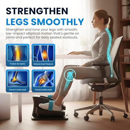 Under Desk Elliptical Machine, Electric Leg Exerciser for Seniors & Adults, Quiet Portable Seated Pedal Exerciser with Remote Control, LCD Display, 12 Speed Auto & Manual Modes