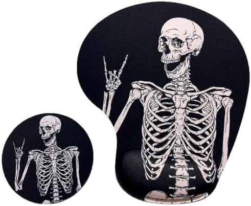 Mouse Pad with Wrist Support, Ergonomic Mouse Pads with Memory Foam Wrist Rest, Easy Typing Pain Relief, Comfortable Home Office Computer Wrist Support Pads for Working Studying Gaming, Human Skeleton