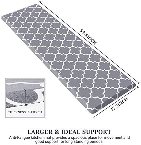 WISELIFE Kitchen Mats and Rugs Cushioned Anti-Fatigue, 17.3"x 60", Grey