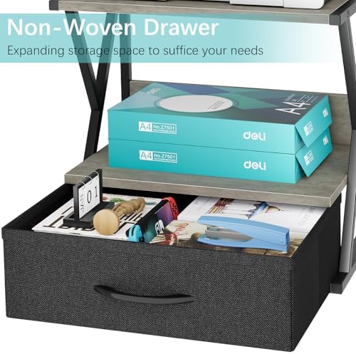 aboxoo Printer Stand for Desk with Storage Drawer, 2 Tier Desktop Or Under Desk Shelf, Multi-Purpose Desks Organizer for Home Office, fit Fax Machine/3D Printer/Scanner, Grey