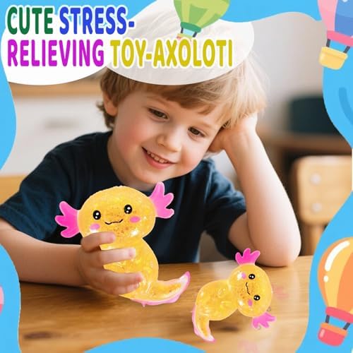 Axolotl Squishy Stress Relief Toy Glitter Fidget Toys Cute Malt Sugar Axolotl Toy Fidget Toys Adults Fidget Toy for Kids Youth Adult, Party Favors Anxiety Relief Squishy Toys(Orange)