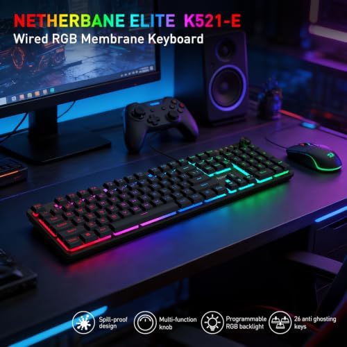 Redragon K521-E Gaming Keyboard with Knob, RGB 104 Keys Wired Keyboard