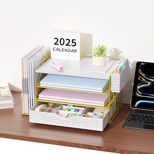 Wood Desk Organizers and Accessories with File Holder & Catalog Racks