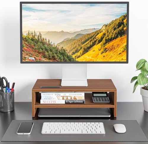 BONTEC Wooden Monitor Stand Riser for Desk, 2-Tier Computer Monitor Stand