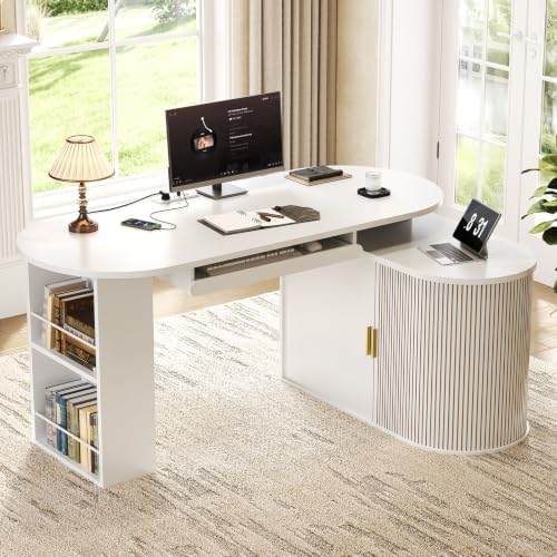 HSH 60 Inch L Shaped Computer Desk, Reversible L Desks with Storage Cabinet