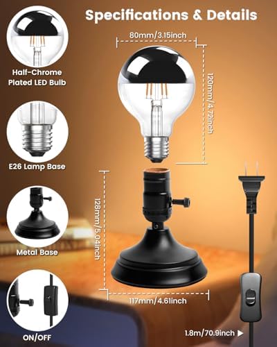 Lustaled Industrial Small Table Lamp, Metal Desktop Lamp Base with 2700K E26 LED Bulb, Vintage Beside Desk Lamp, Little Nightstand Lamp for Reading, Bedroom, Study, Office, Small Space, Coffee Pot